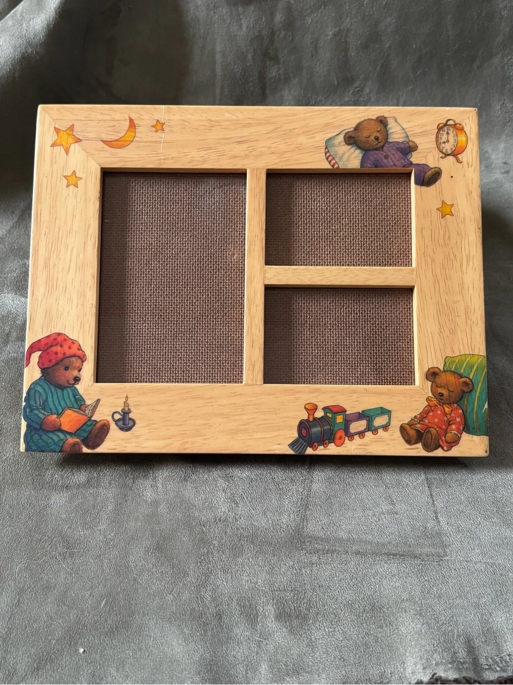 Rare Vintage 90s Handcrafted/Painted Triple Window Wooden Nursery Photo Frame